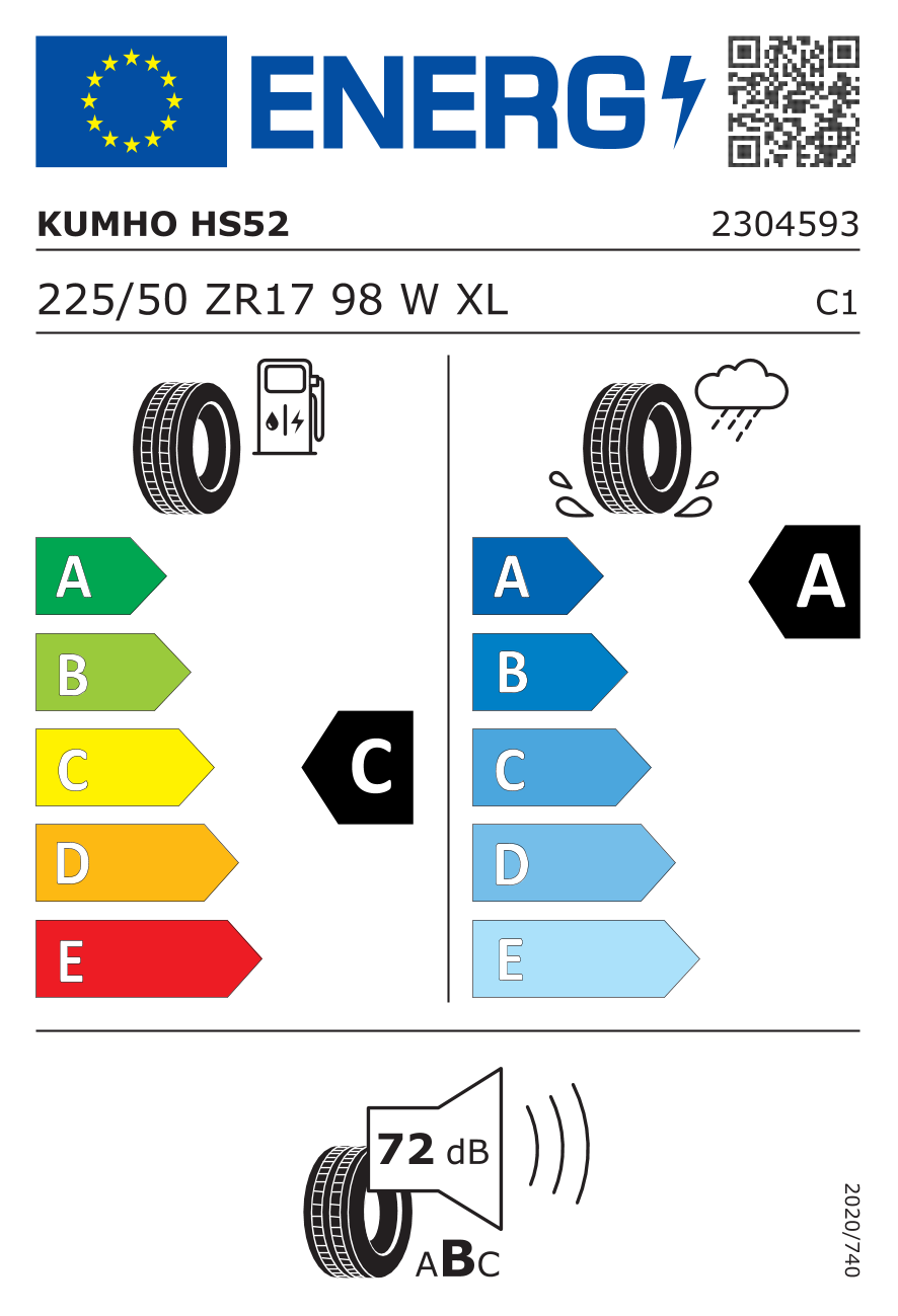 KUMHO ECSTA HS52 XL 225/50 R17 98W - европейски етикет