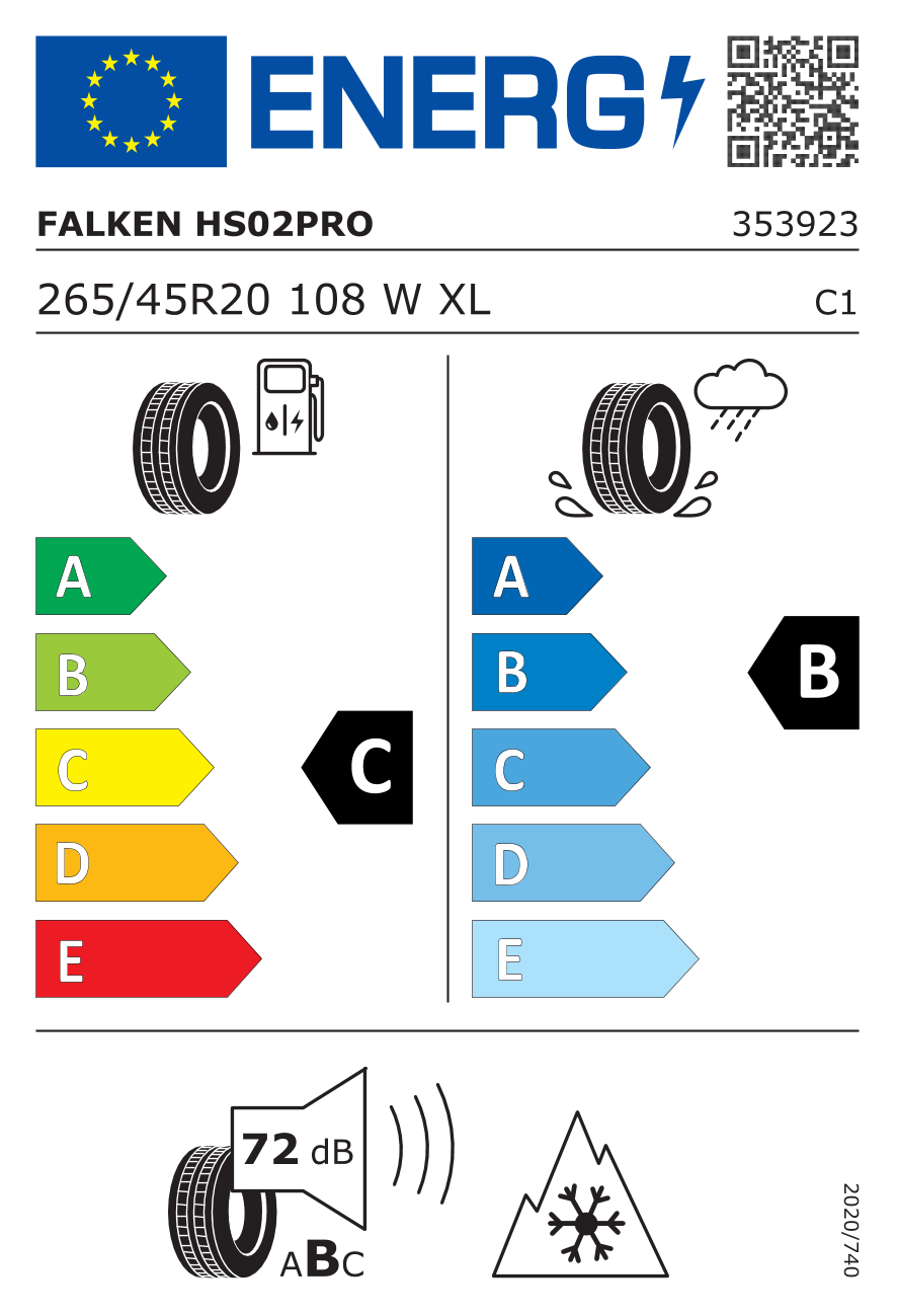 FALKEN EUROWINTER HS02PRO 265/45 R20 108W - европейски етикет