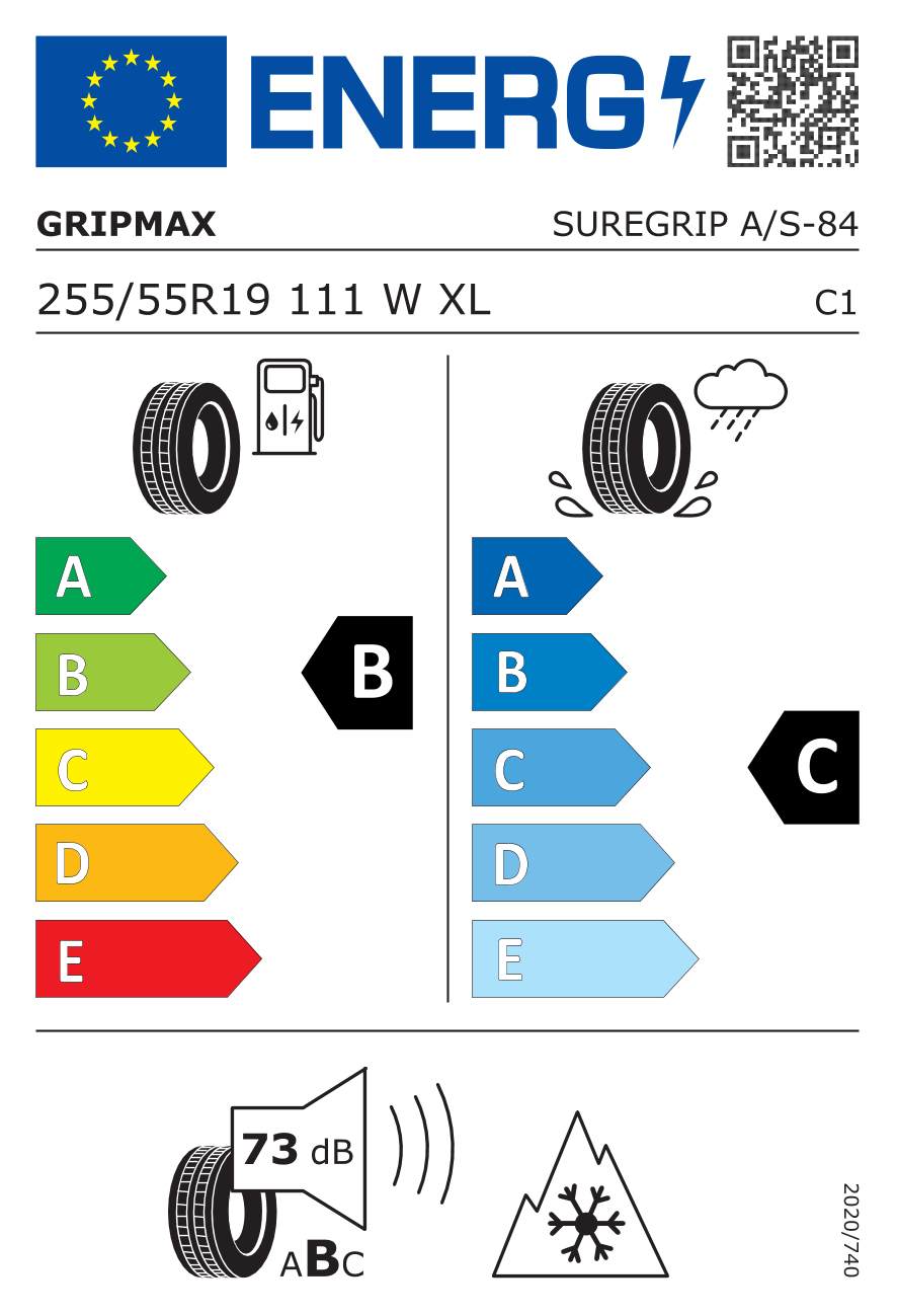GRIPMAX SUREGRIP AS XL 255/55 R19 111W - европейски етикет