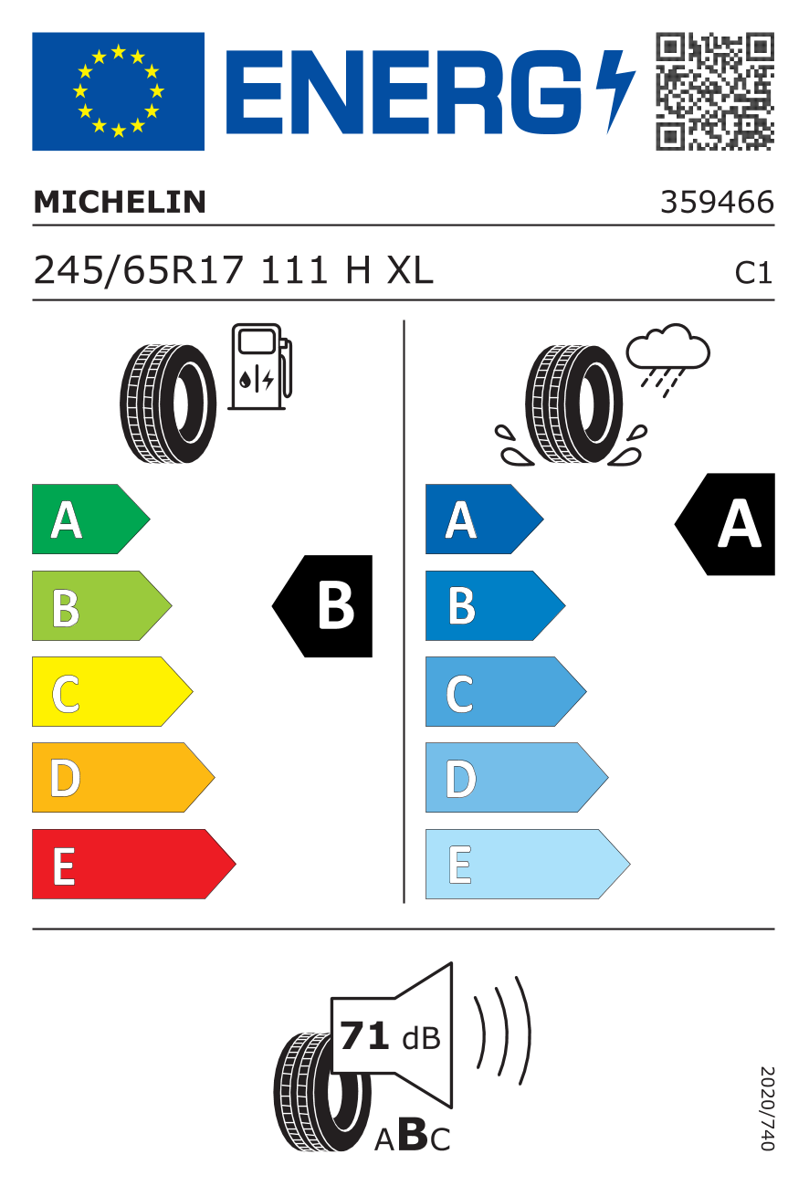 MICHELIN PRIMACY 4+ XL 245/65 R17 111H - европейски етикет