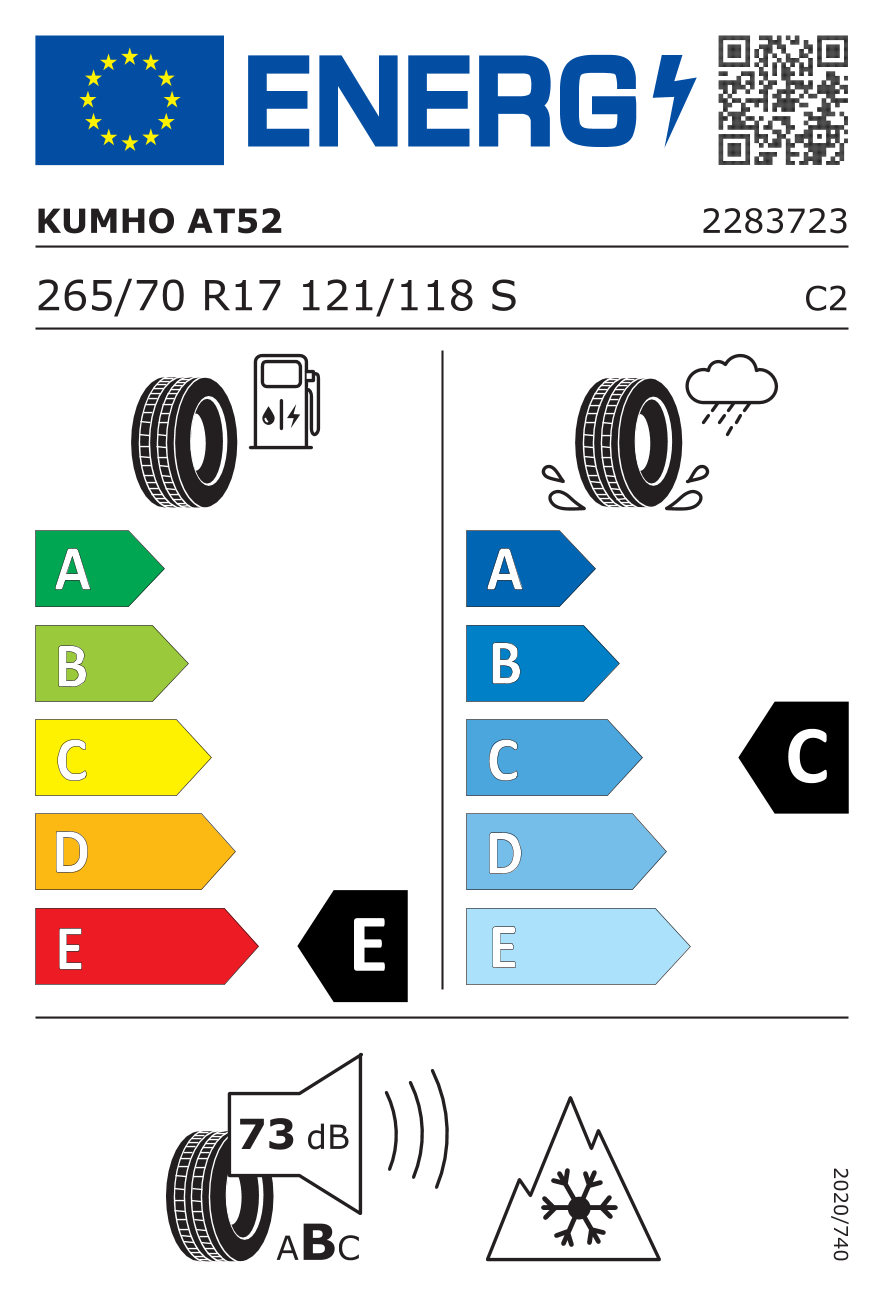 KUMHO Road Venture AT52 265/70 R17 121S - европейски етикет