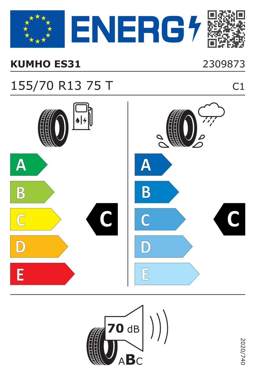 KUMHO EcoWing ES31 155/70 R13 75T - европейски етикет