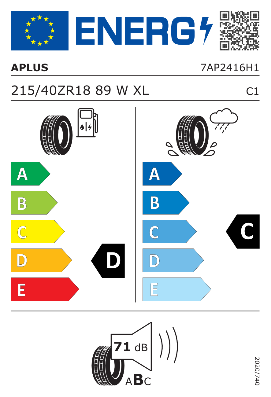 APLUS A610 XL 215/40 R18 89W - европейски етикет