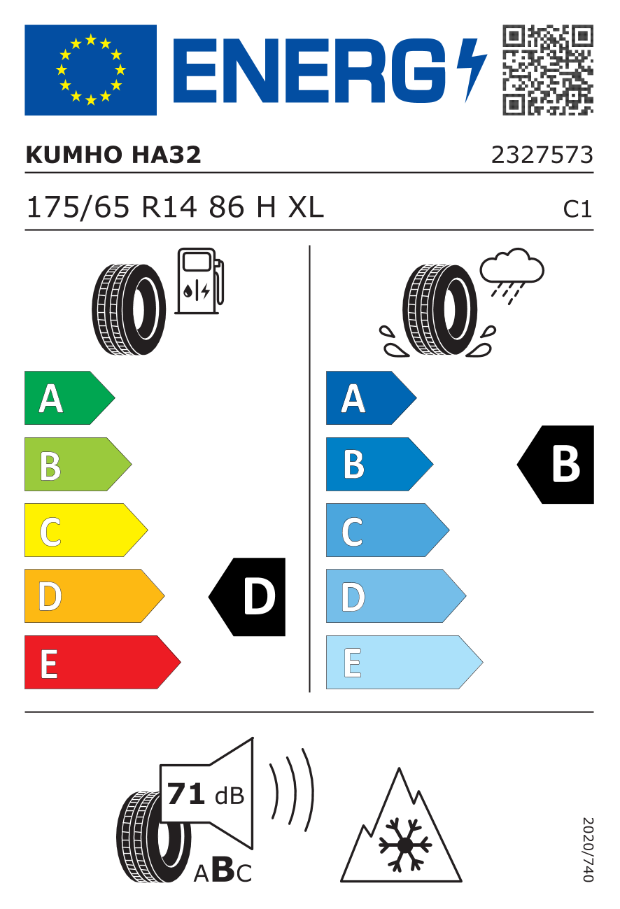 KUMHO SOLUS HA32 XL 175/65 R14 86H - европейски етикет
