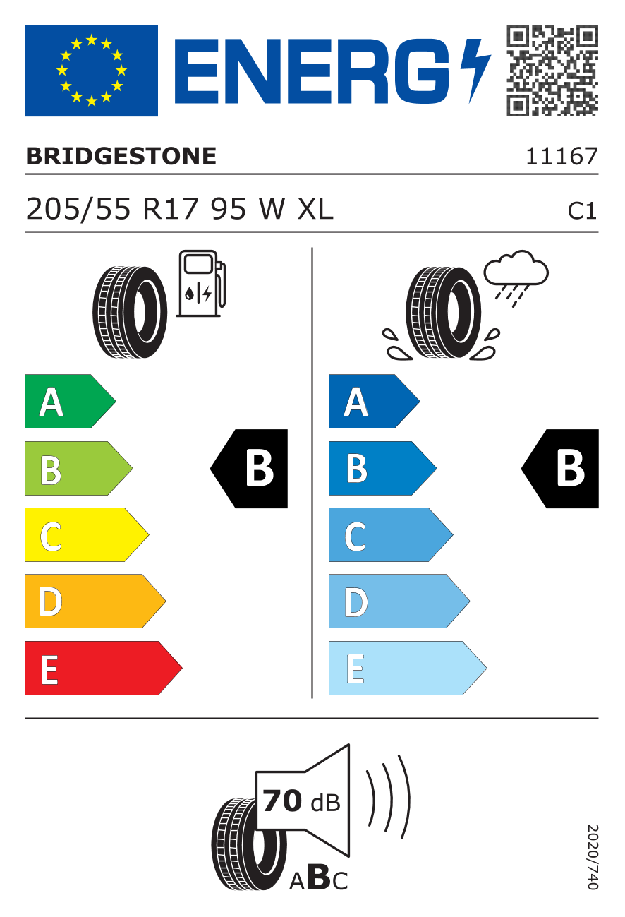 BRIDGESTONE T001 XL RFT BMW 205/55 R17 95W - европейски етикет