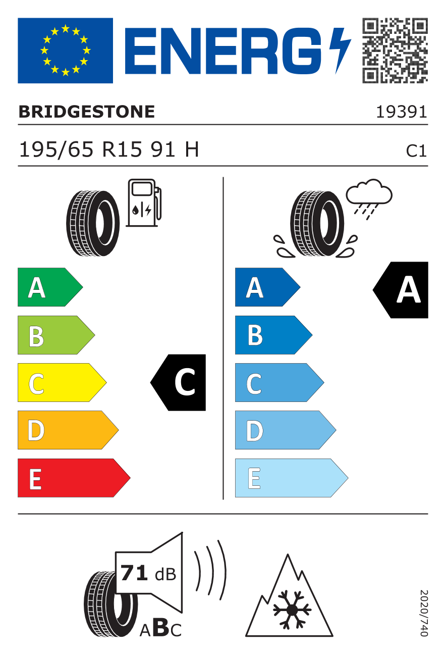 BRIDGESTONE A005E 195/65 R15 91H - европейски етикет