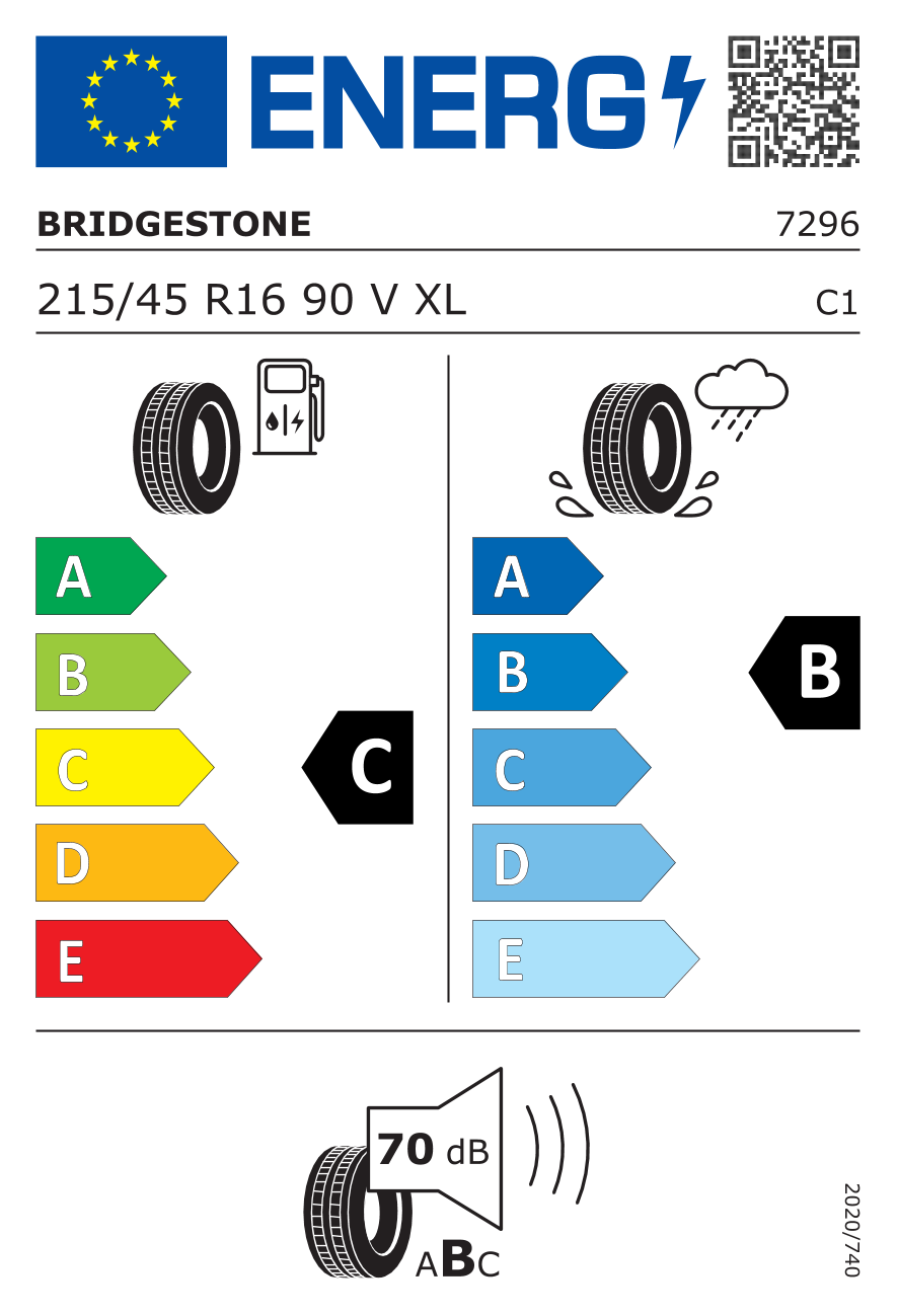 BRIDGESTONE T001AOXL XL AUDI 215/45 R16 90V - европейски етикет