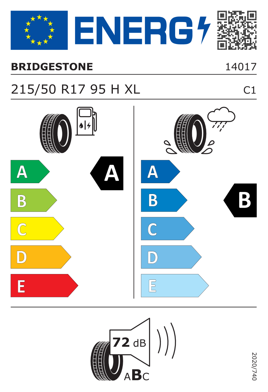 BRIDGESTONE T005 XL 215/50 R17 95H - европейски етикет