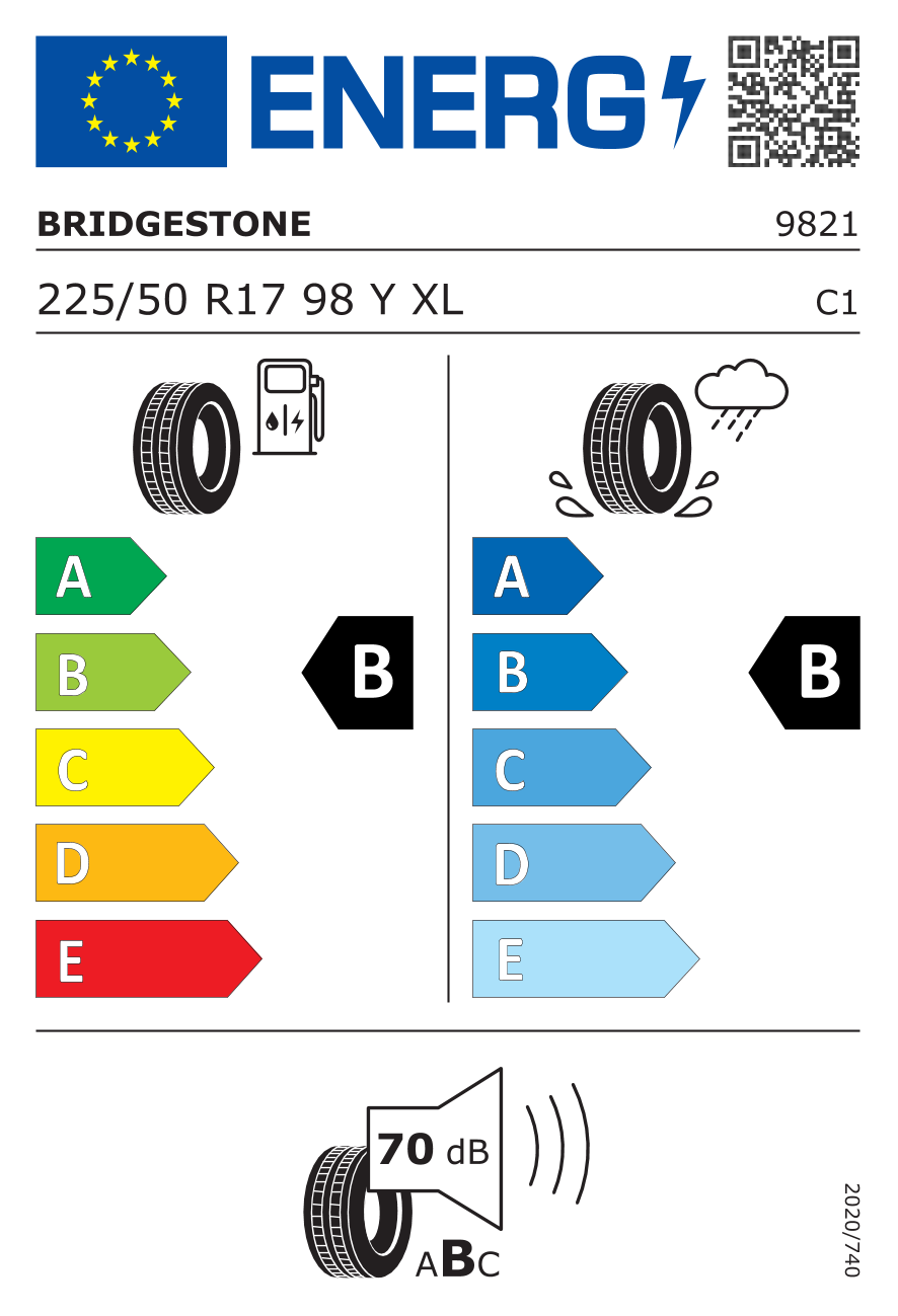 BRIDGESTONE T005 XL RFT BMW 225/50 R17 98Y - европейски етикет