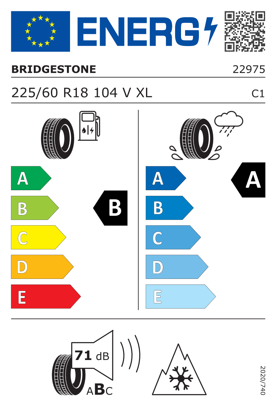 BRIDGESTONE A005 XL 225/60 R18 104V - европейски етикет