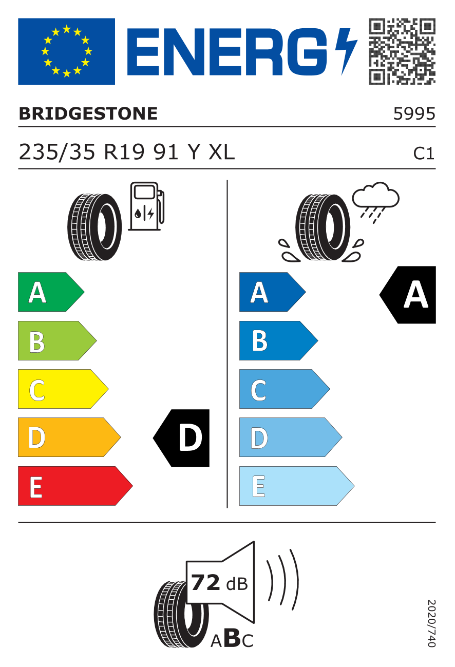 BRIDGESTONE T005 XL AUDI 235/35 R19 91Y - европейски етикет