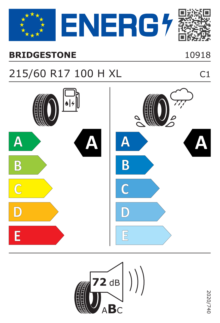 BRIDGESTONE T005 XL 215/60 R17 100H - европейски етикет