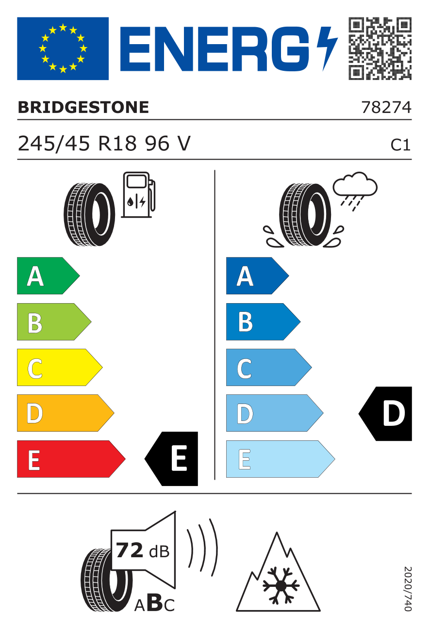 BRIDGESTONE LM25RFT RFT BMW 245/45 R18 96V - европейски етикет