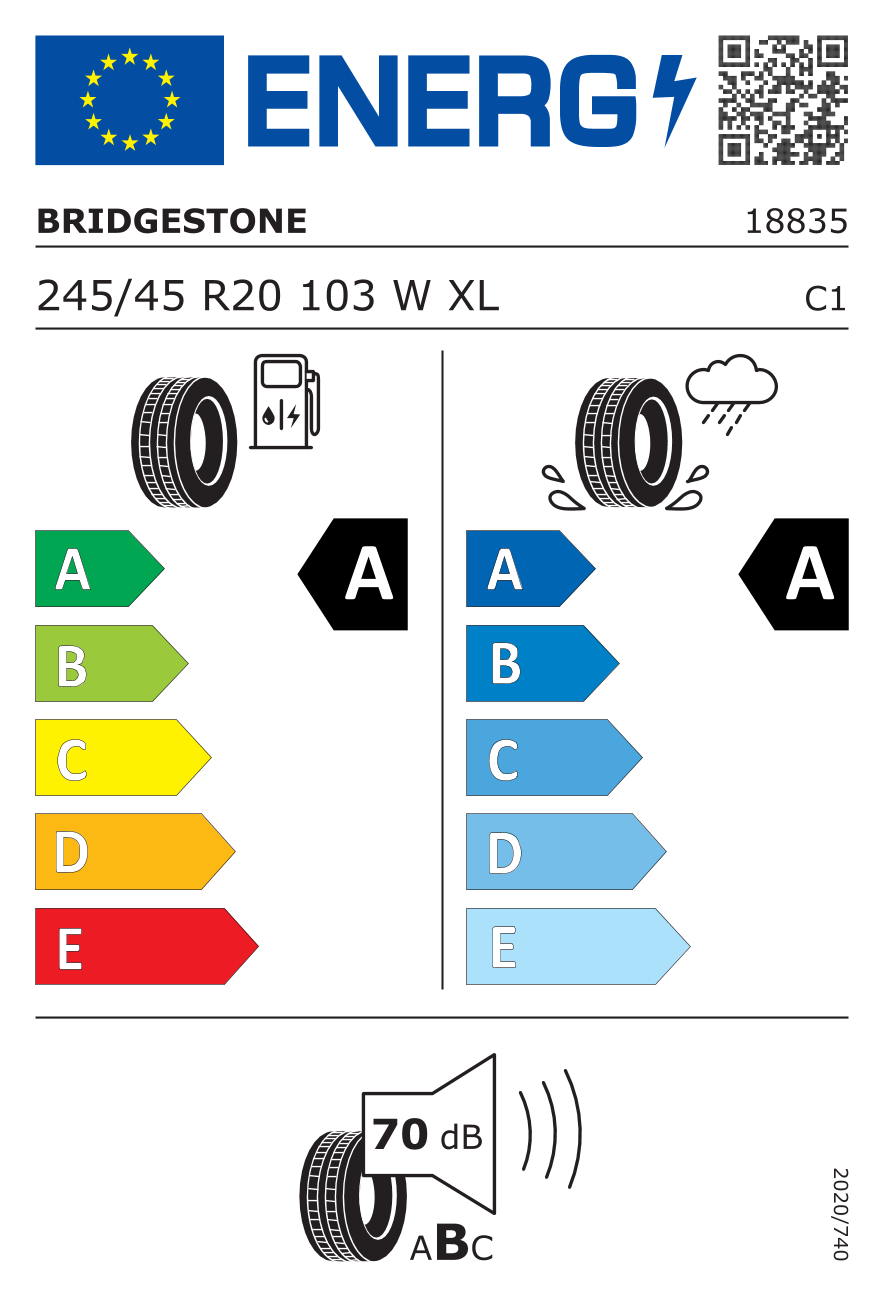 BRIDGESTONE ALENZA 001 * XL XL RFT 245/45 R20 103W - европейски етикет