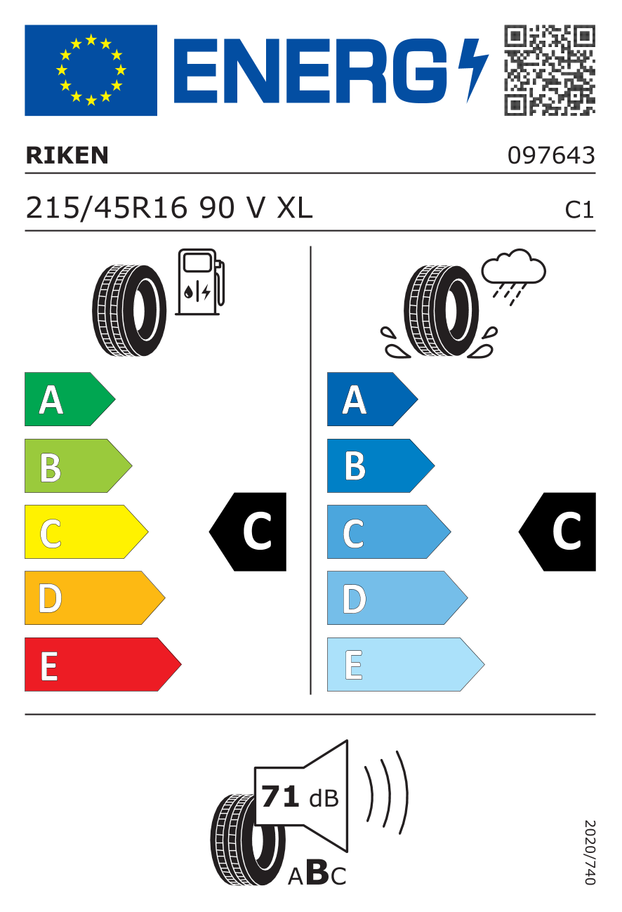 RIKEN ROAD PERFORMANCE XL 215/45 R16 90V - европейски етикет