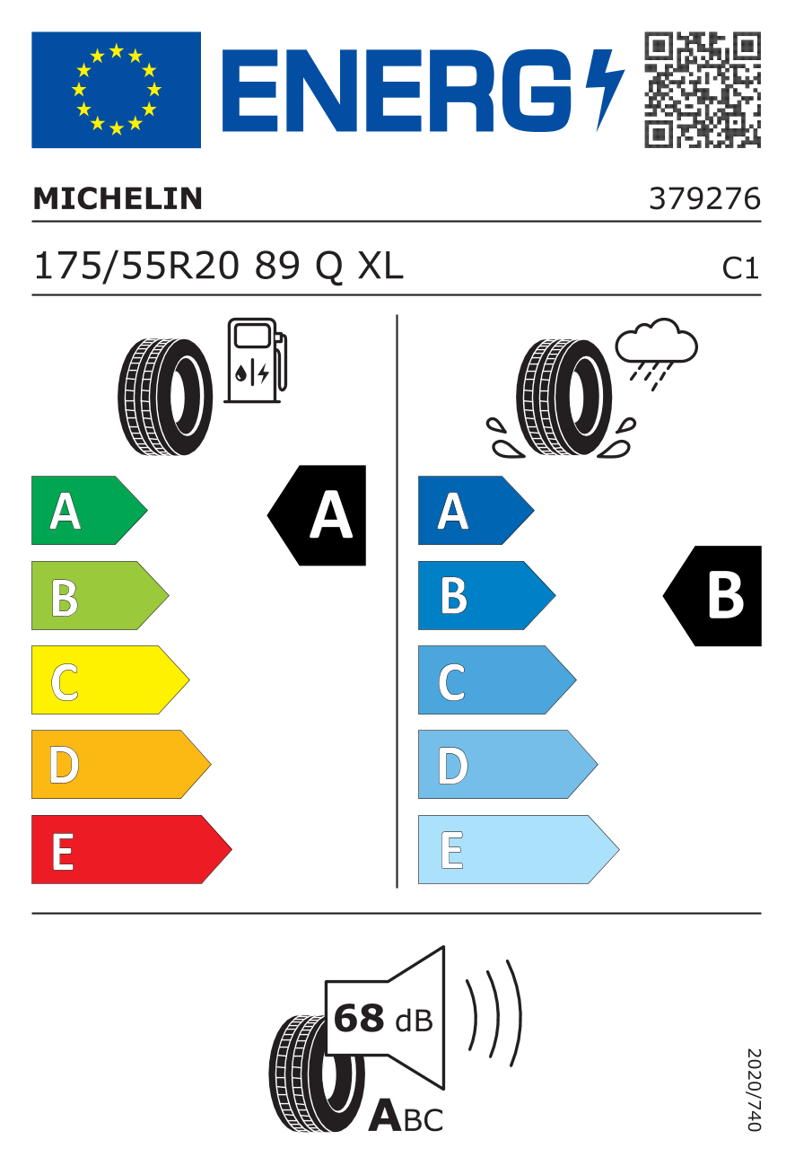 MICHELIN E PRIMACY XL 175/55 R20 89Q - европейски етикет