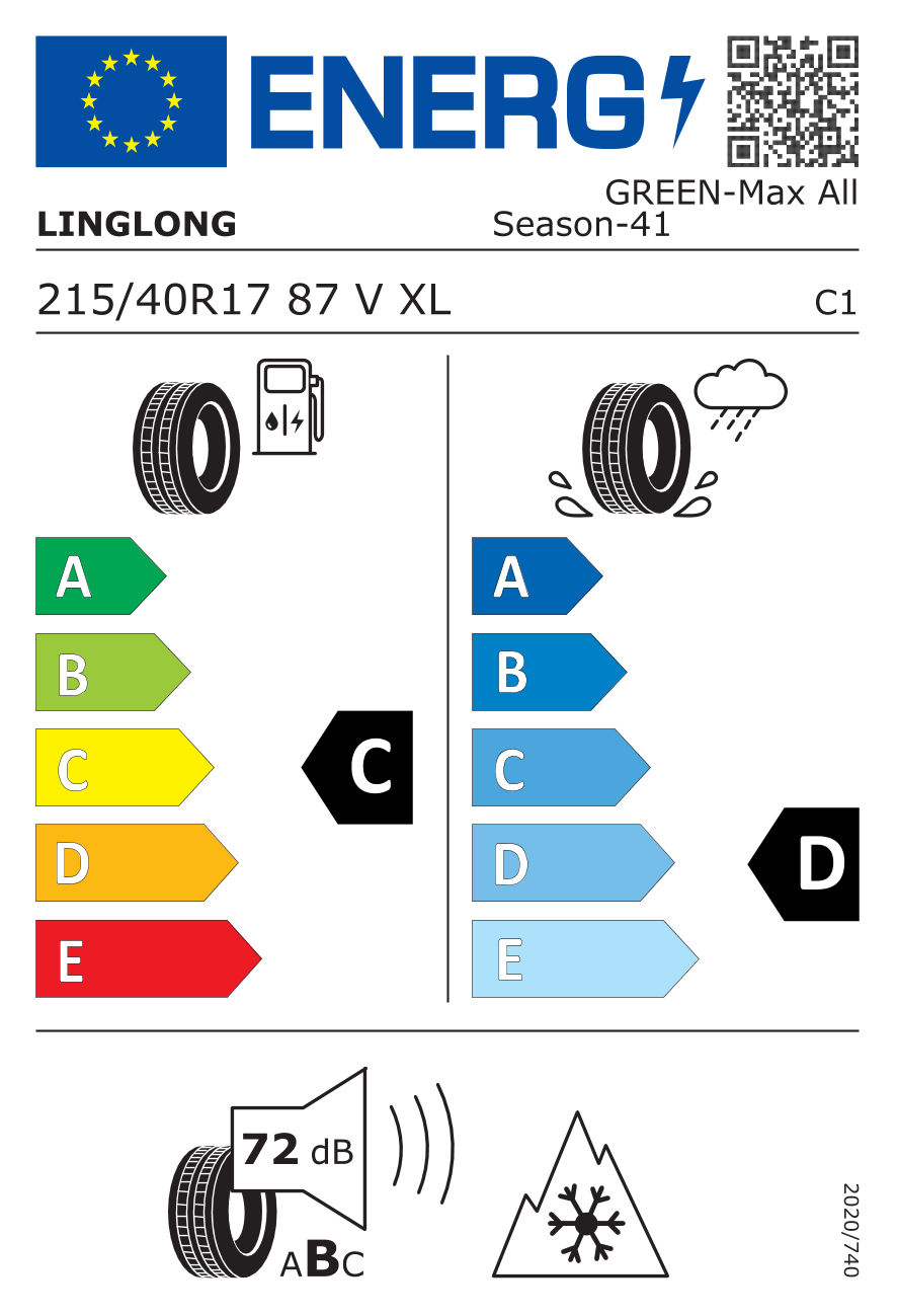 LINGLONG G-MASXL XL 215/40 R17 87V - европейски етикет