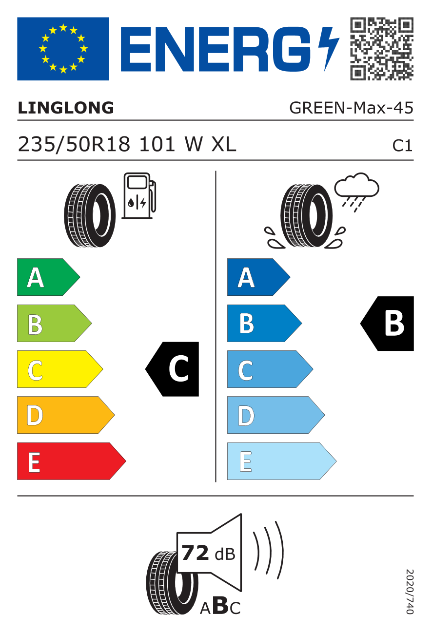 LINGLONG GREENMAXXL XL 235/50 R18 101W - европейски етикет