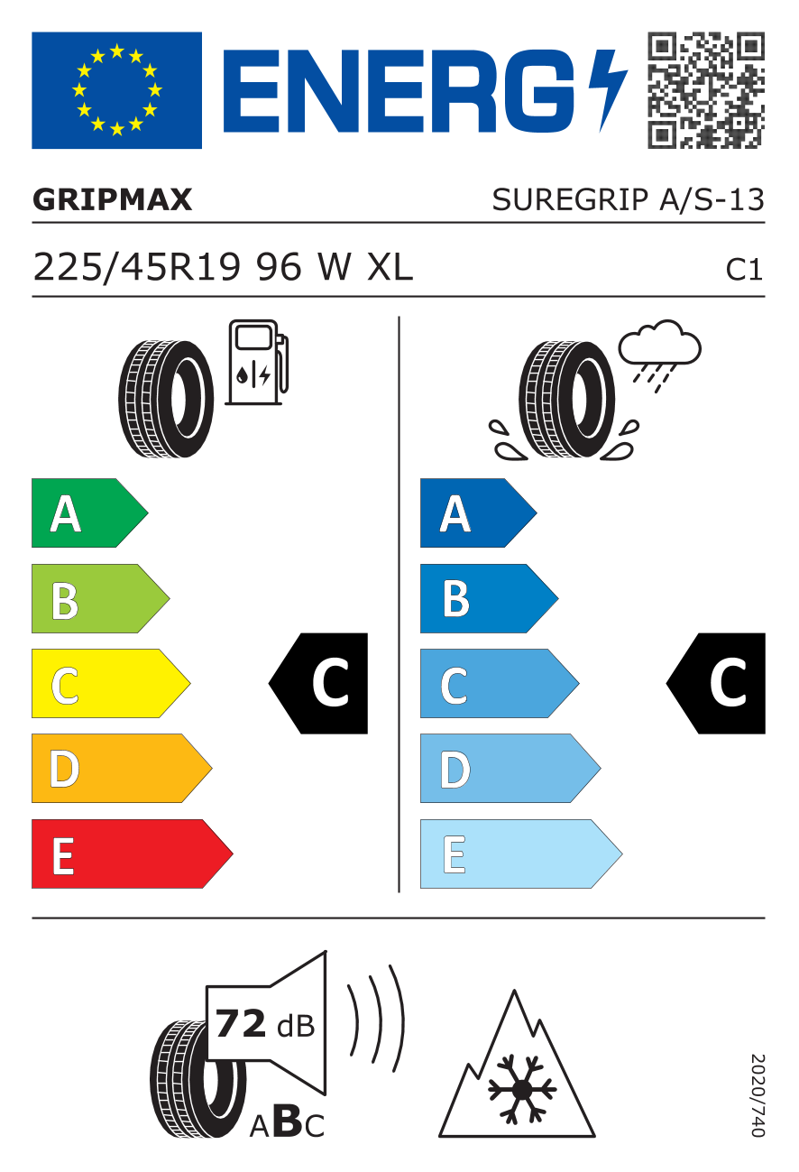 GRIPMAX SUREGRIP AS XL 225/45 R19 96W - европейски етикет