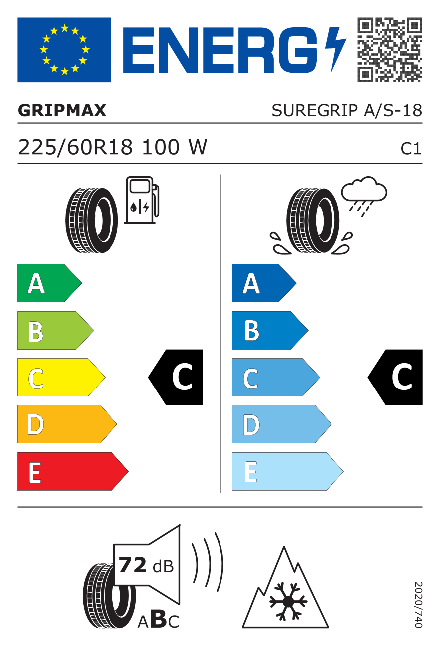 GRIPMAX SUREGRIP AS 225/60 R18 100W - европейски етикет