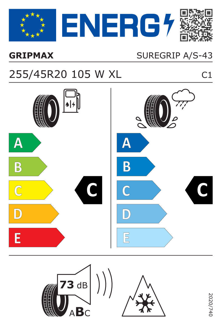 GRIPMAX SUREGRIP AS XL 255/45 R20 105W - европейски етикет