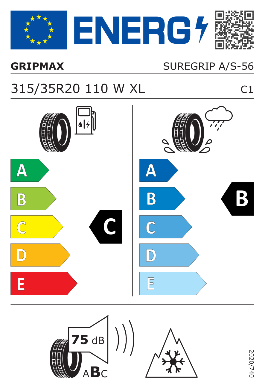 GRIPMAX SUREGRIP AS 315/35 R20 110W - европейски етикет