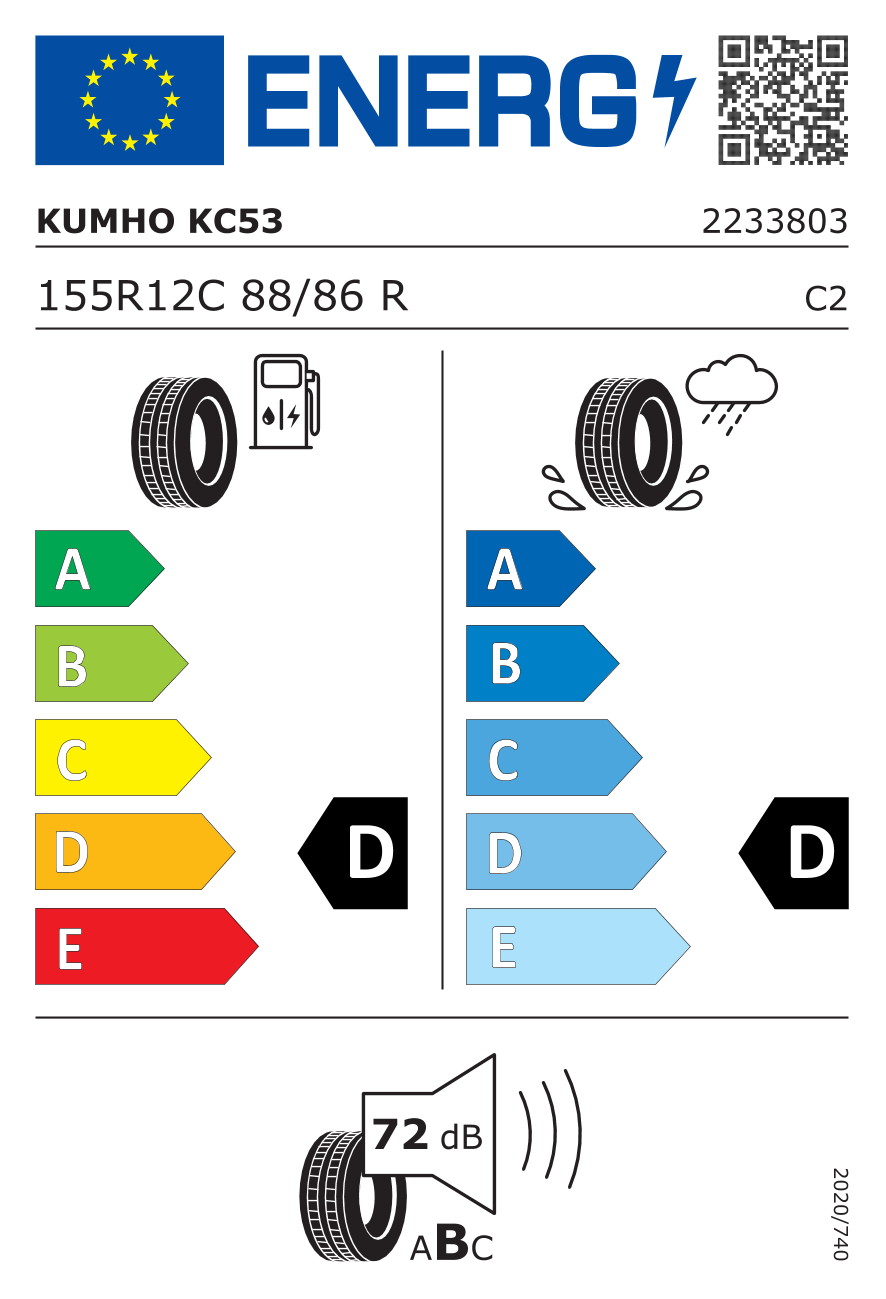 KUMHO KC53 155/80 R12 88R - европейски етикет