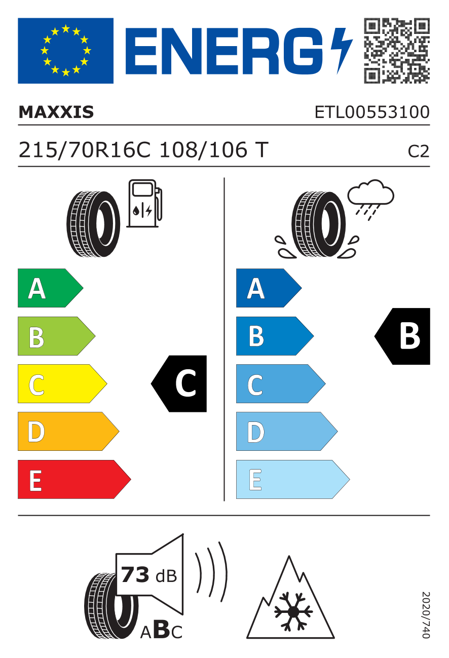 MAXXIS VANSMART A/S AL2 215/70 R16 108T - европейски етикет