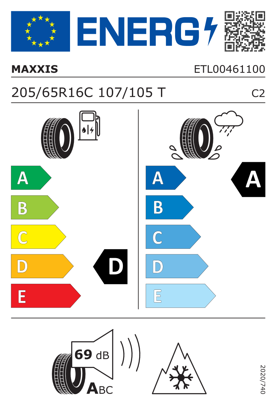MAXXIS VANSMART A/S AL2 205/65 R16 107T - европейски етикет