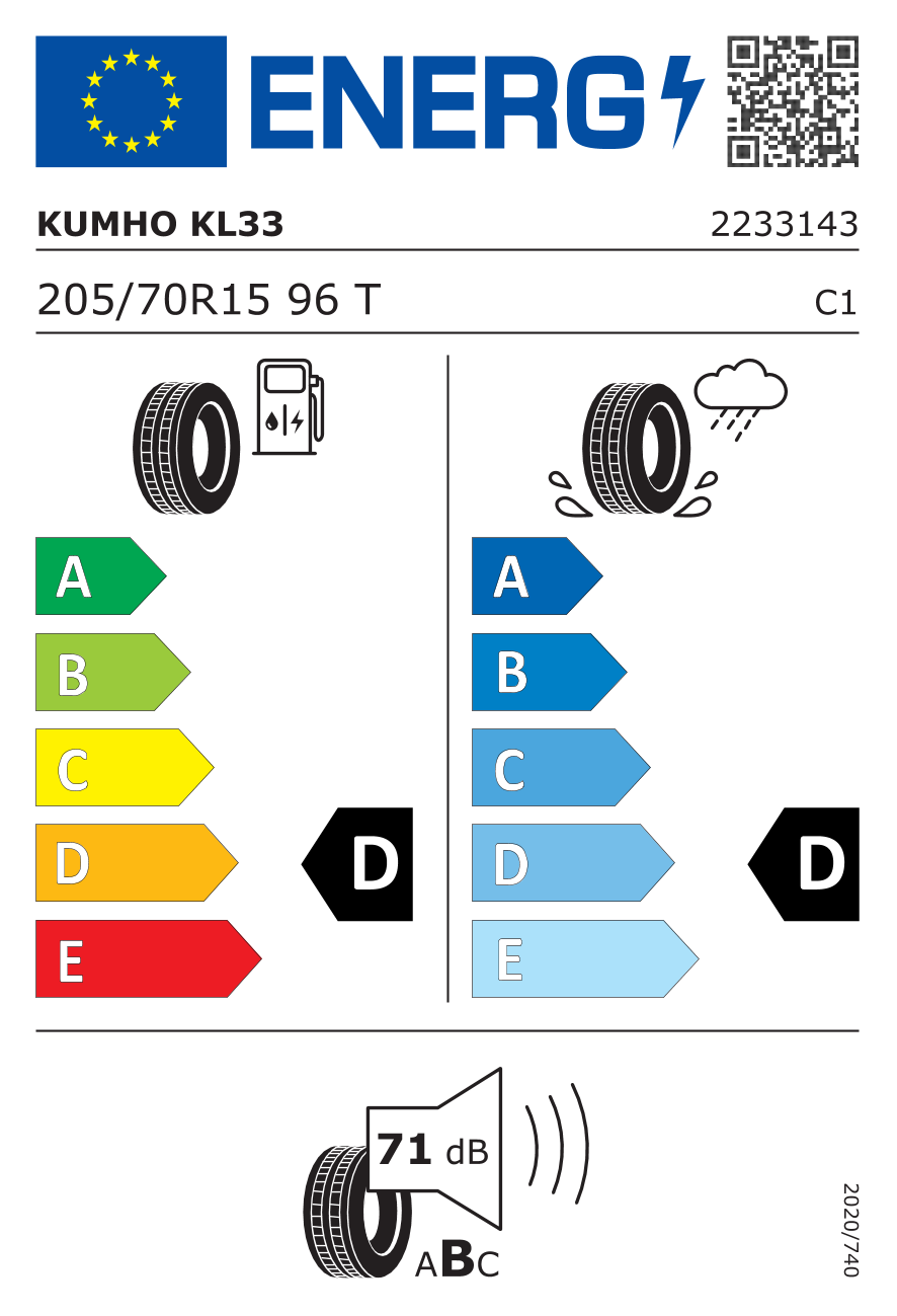 KUMHO KL33 205/70 R15 96T - европейски етикет