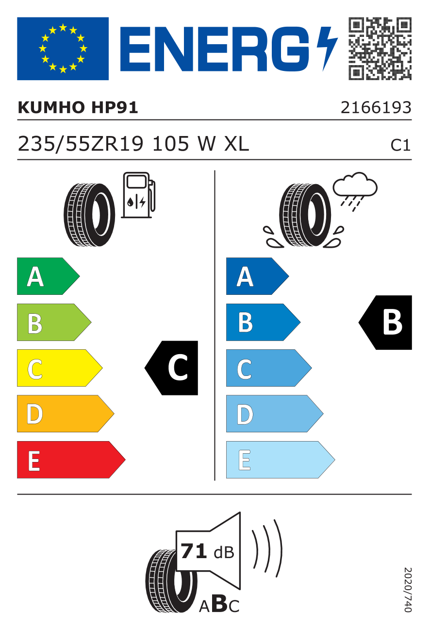 KUMHO HP91 XL 235/55 R19 105W - европейски етикет