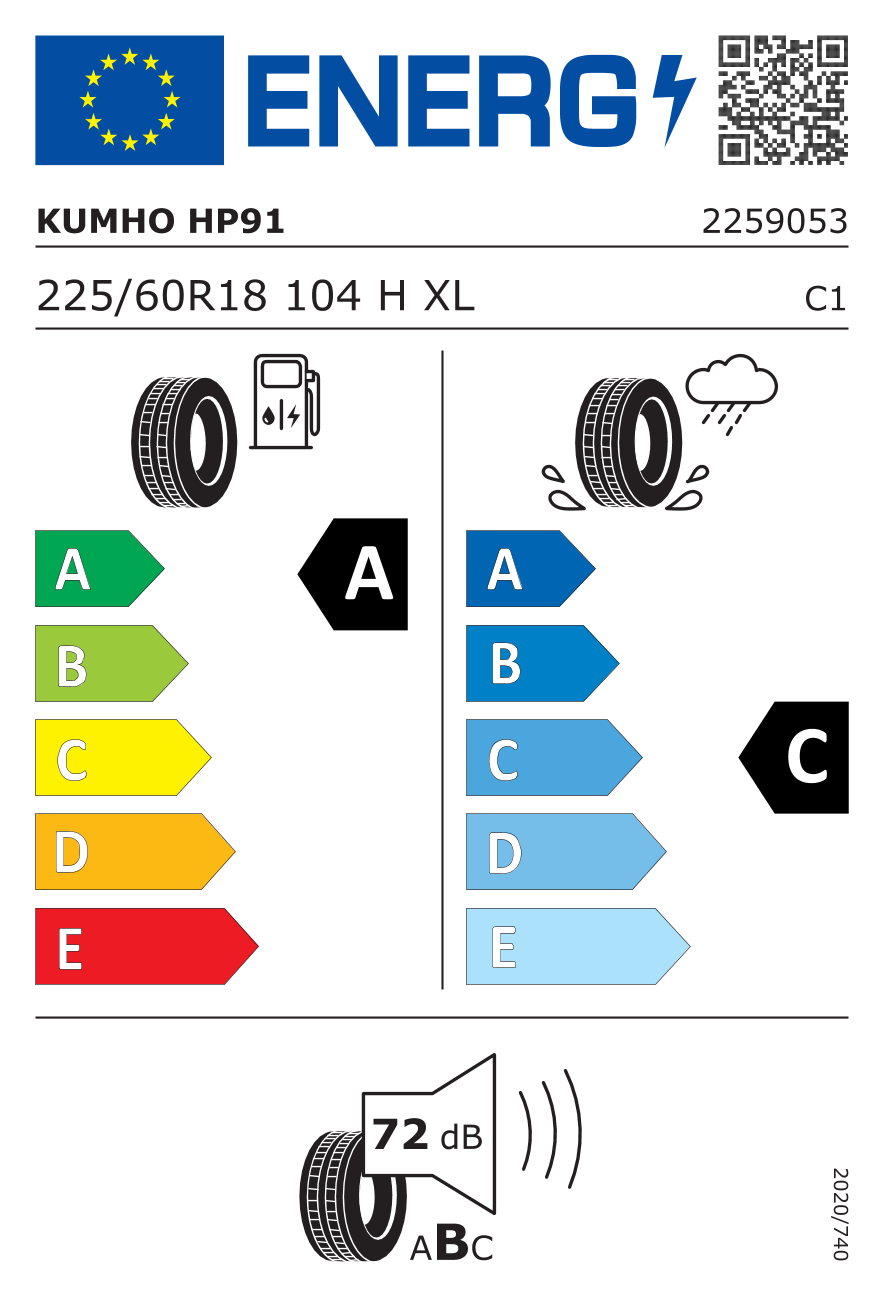 KUMHO HP91 XL 225/60 R18 104H - европейски етикет