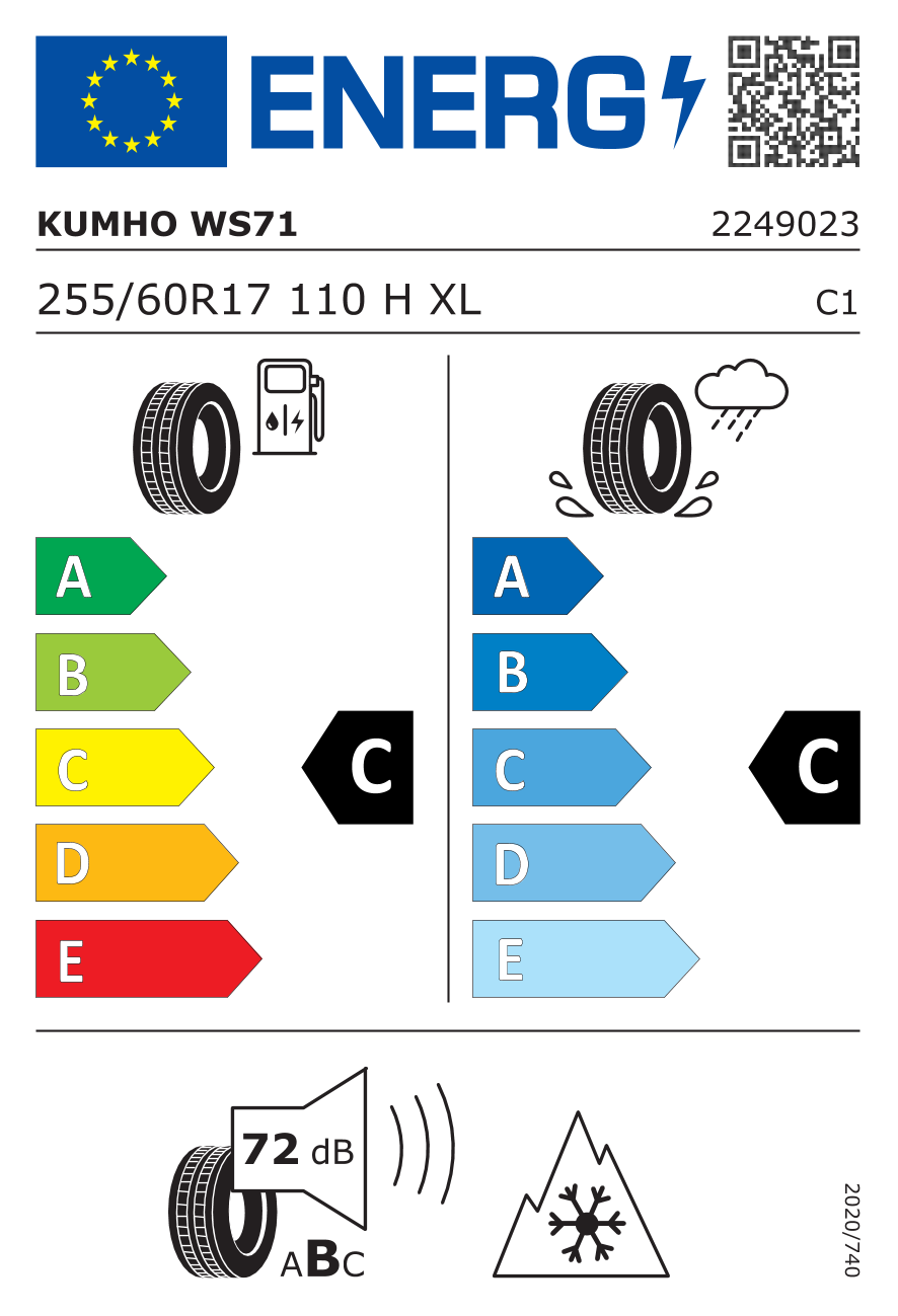 KUMHO WinterCraft WS71 SUV XL 255/60 R17 110H - европейски етикет