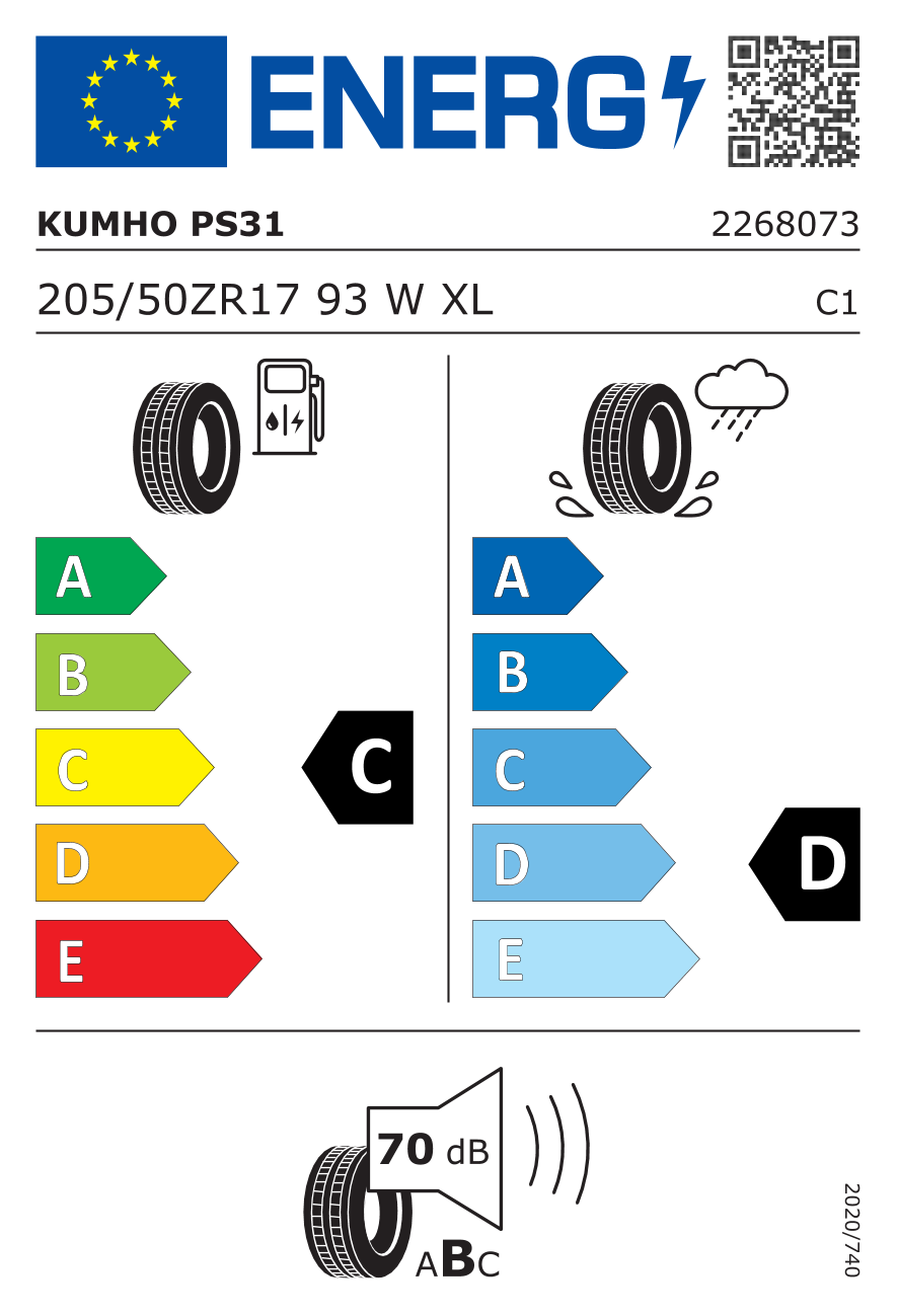 KUMHO PS31 XL 205/50 R17 93W - европейски етикет