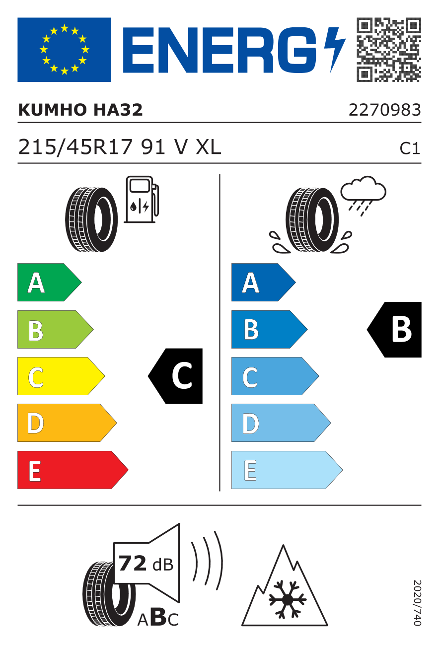 KUMHO HA32 XL 215/45 R17 91V - европейски етикет
