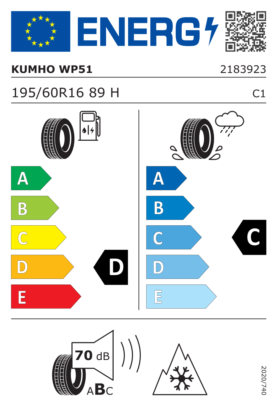KUMHO WP51 195/60 R16 89H - европейски етикет