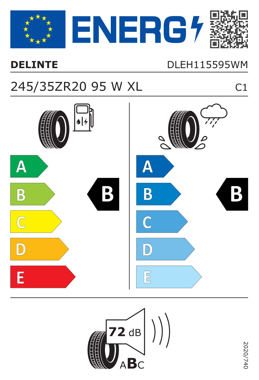 DELINTE DS8XL XL 245/35 R20 95W - европейски етикет
