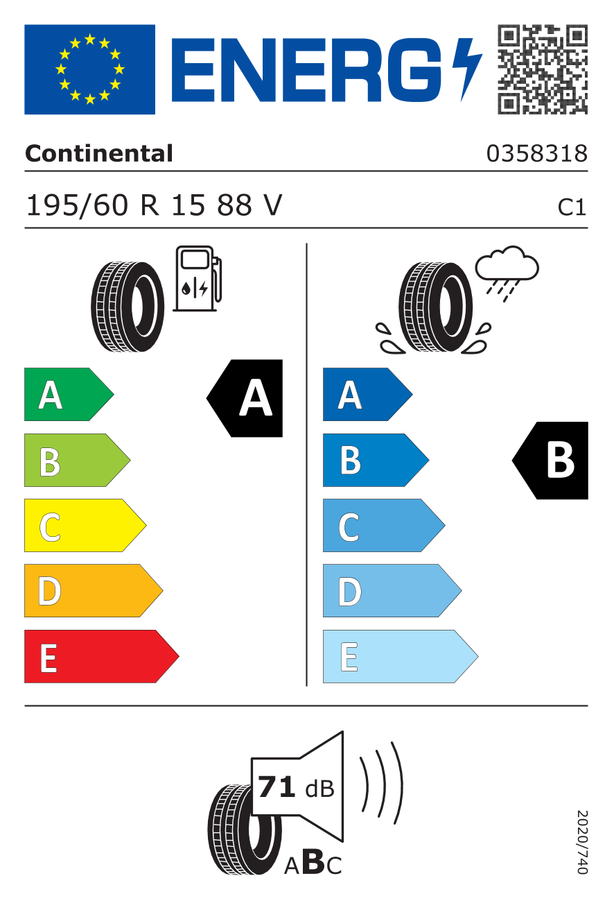 CONTINENTAL ECOCONTACT 6 EV 195/60 R15 88V - европейски етикет