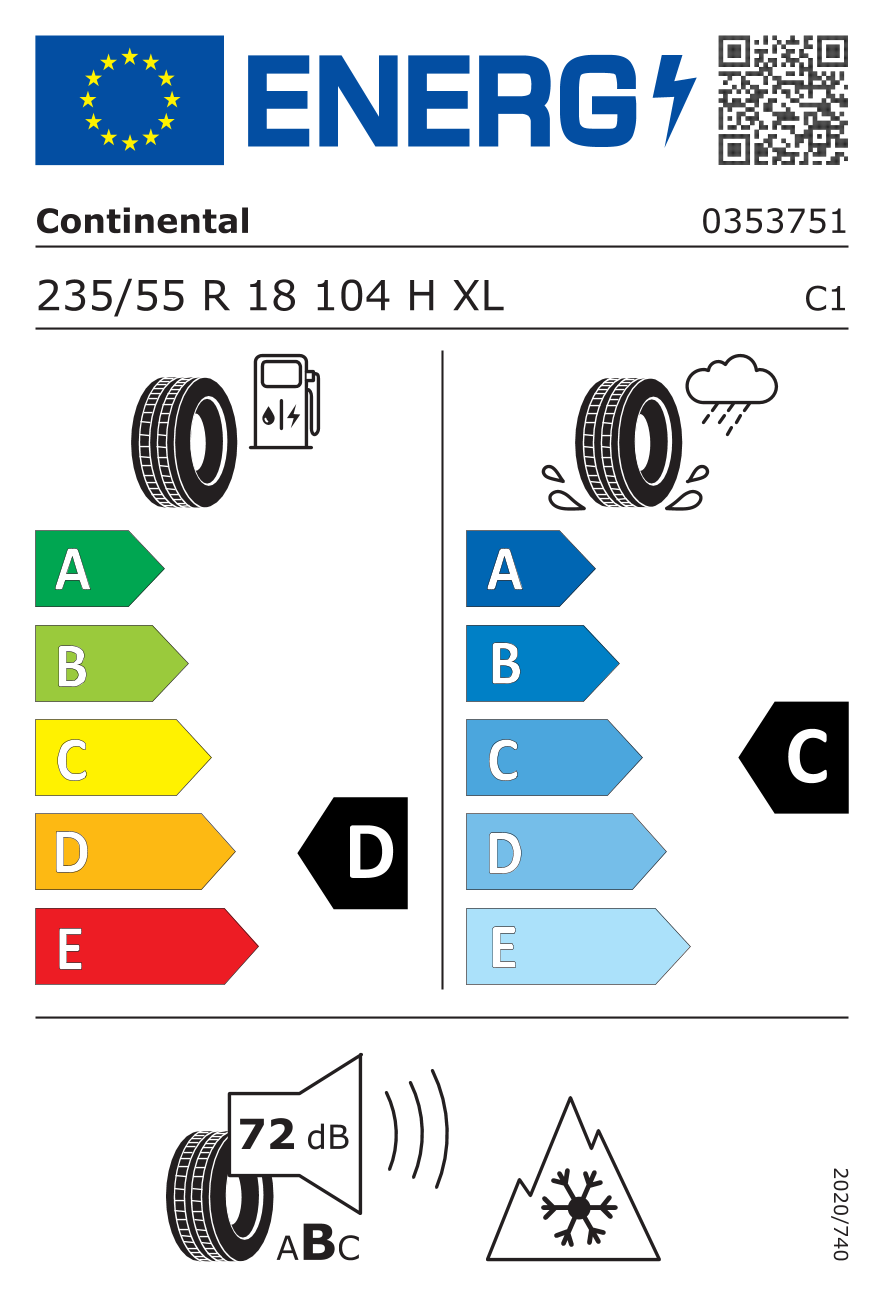 CONTINENTAL ContiWinterContact TS 830 P XL AUDI FP 235/55 R18 104H - европейски етикет