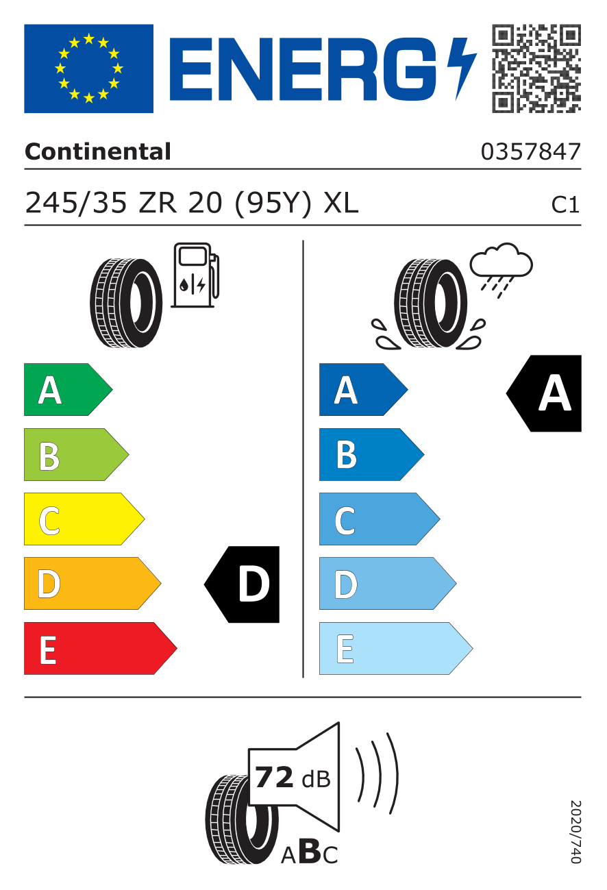 CONTINENTAL SPORT CONTACT 6 XL RFT FP EV 245/35 R20 95Y - европейски етикет