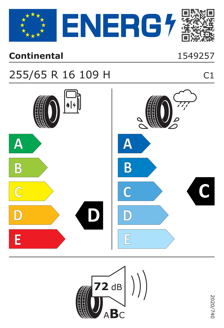 CONTINENTAL CROSSCONTACT LX-2 255/65 R16 109H - европейски етикет