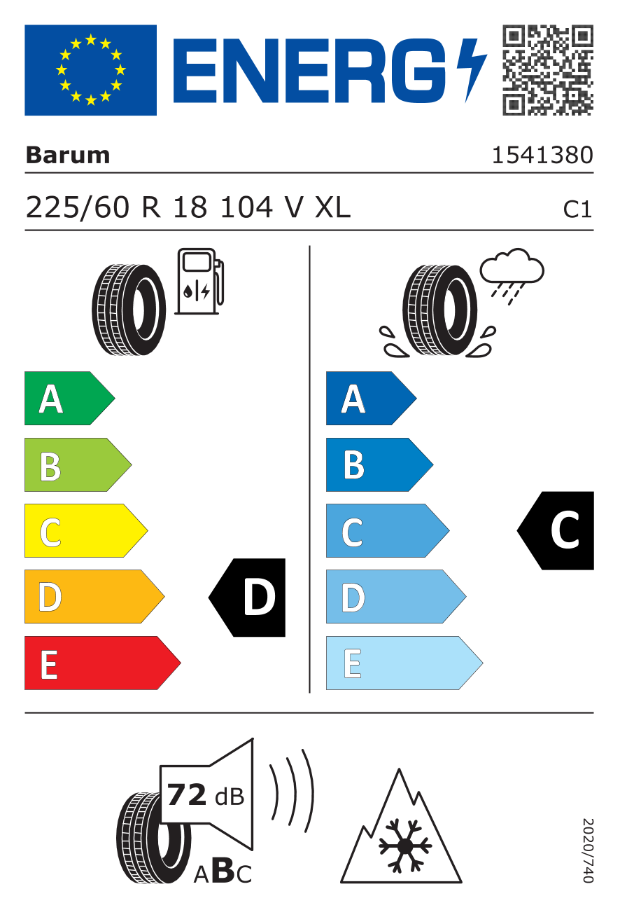 BARUM POLARIS 5 XL 225/60 R18 104V - европейски етикет
