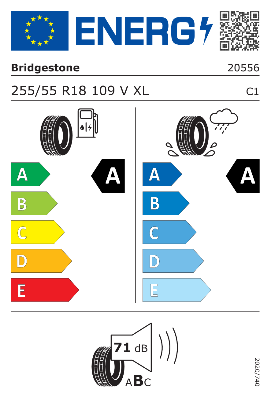 BRIDGESTONE TURANZA 6 XL 255/55 R18 109V - европейски етикет