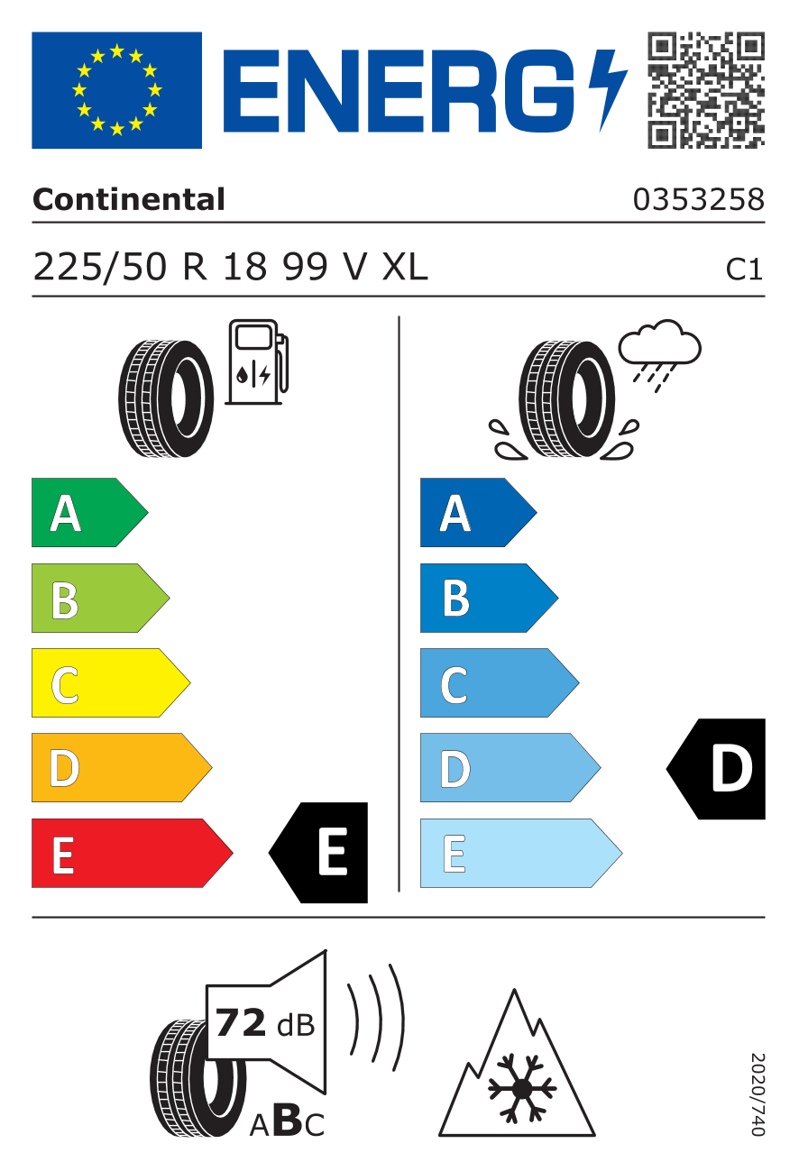 CONTINENTAL ContiWinterContact TS 830 P XL RFT BMW 225/50 R18 99V - европейски етикет