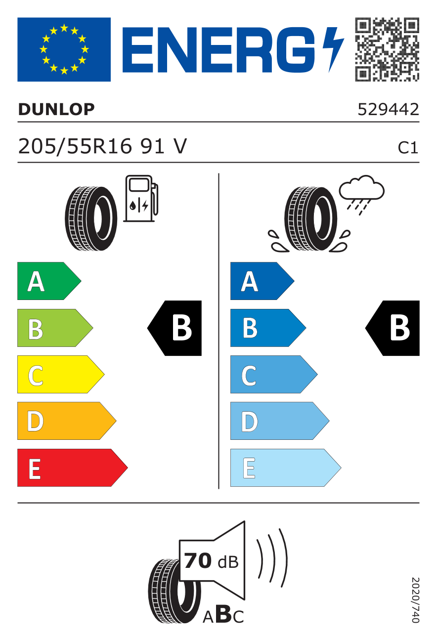 DUNLOP BLURESPONSE LLR 205/55 R16 91V - европейски етикет