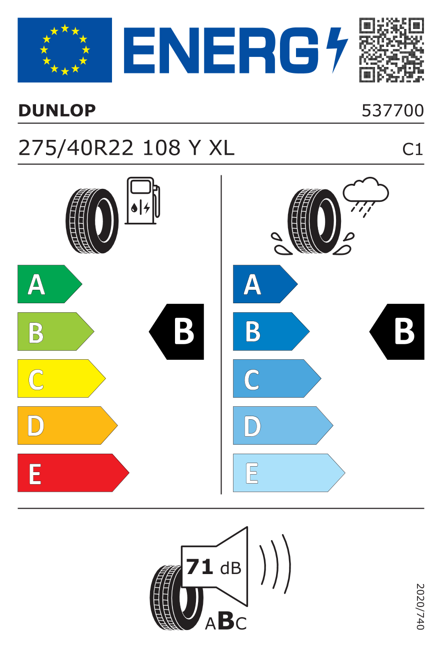 DUNLOP SP QUATTROMAXX DOT 2022 275/40 R22 108Y - европейски етикет