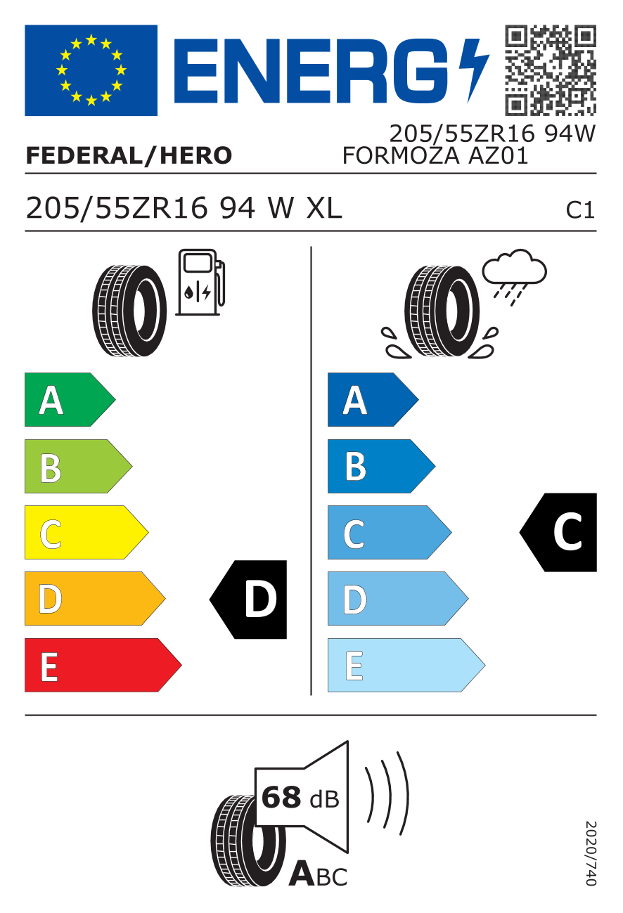 FEDERAL FORMOZA AZ01 XL 205/55 R16 94W - европейски етикет