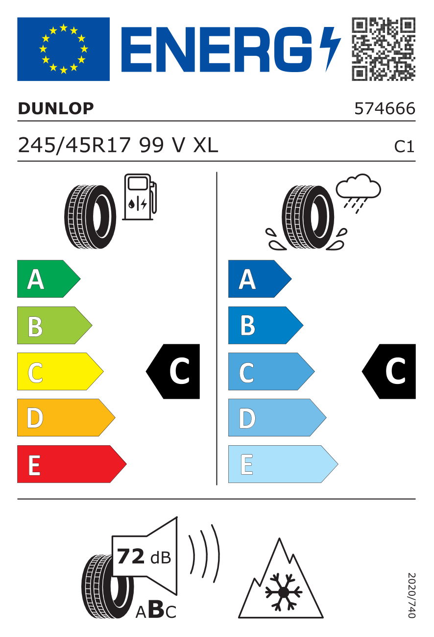DUNLOP WINTER SPORT 5 XL XL DOT 2020 245/45 R17 99V - европейски етикет