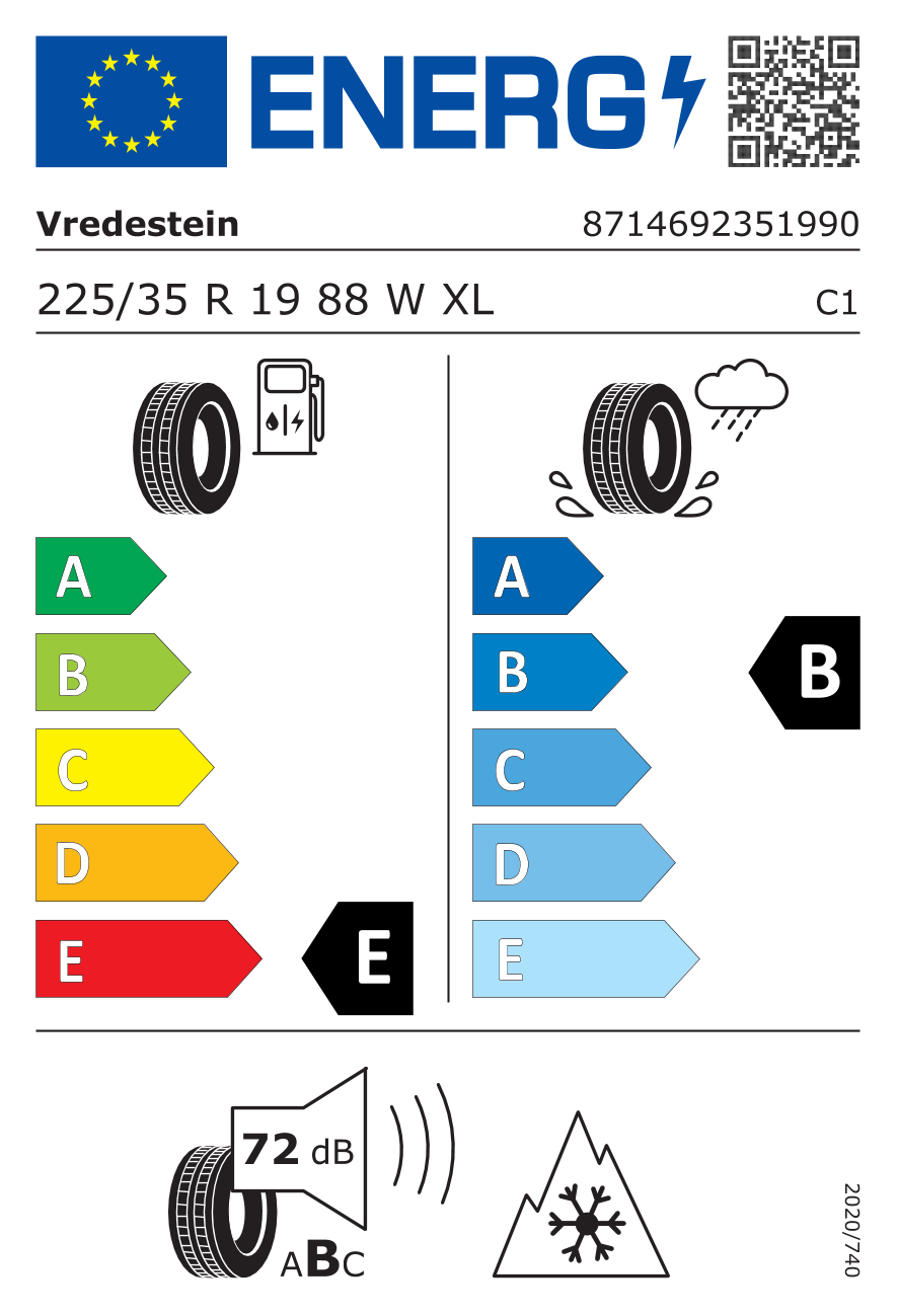 VREDESTEIN WINTRAC PRO (2020) XL 225/35 R19 88W - европейски етикет