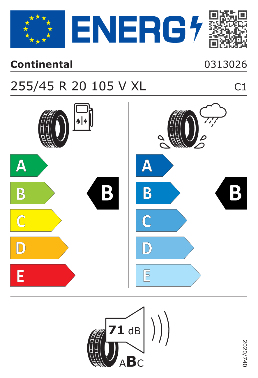 CONTINENTAL PremiumContact C XL FP EV 255/45 R20 105V - европейски етикет